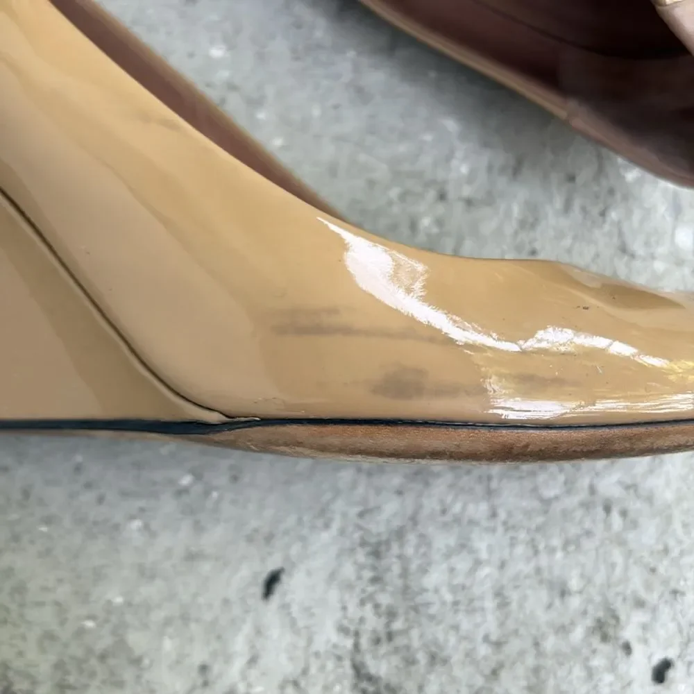 Gucci, patent leather wedge peep toe